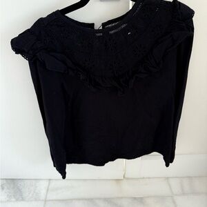 Elegant Black Lace Trim Women's Top